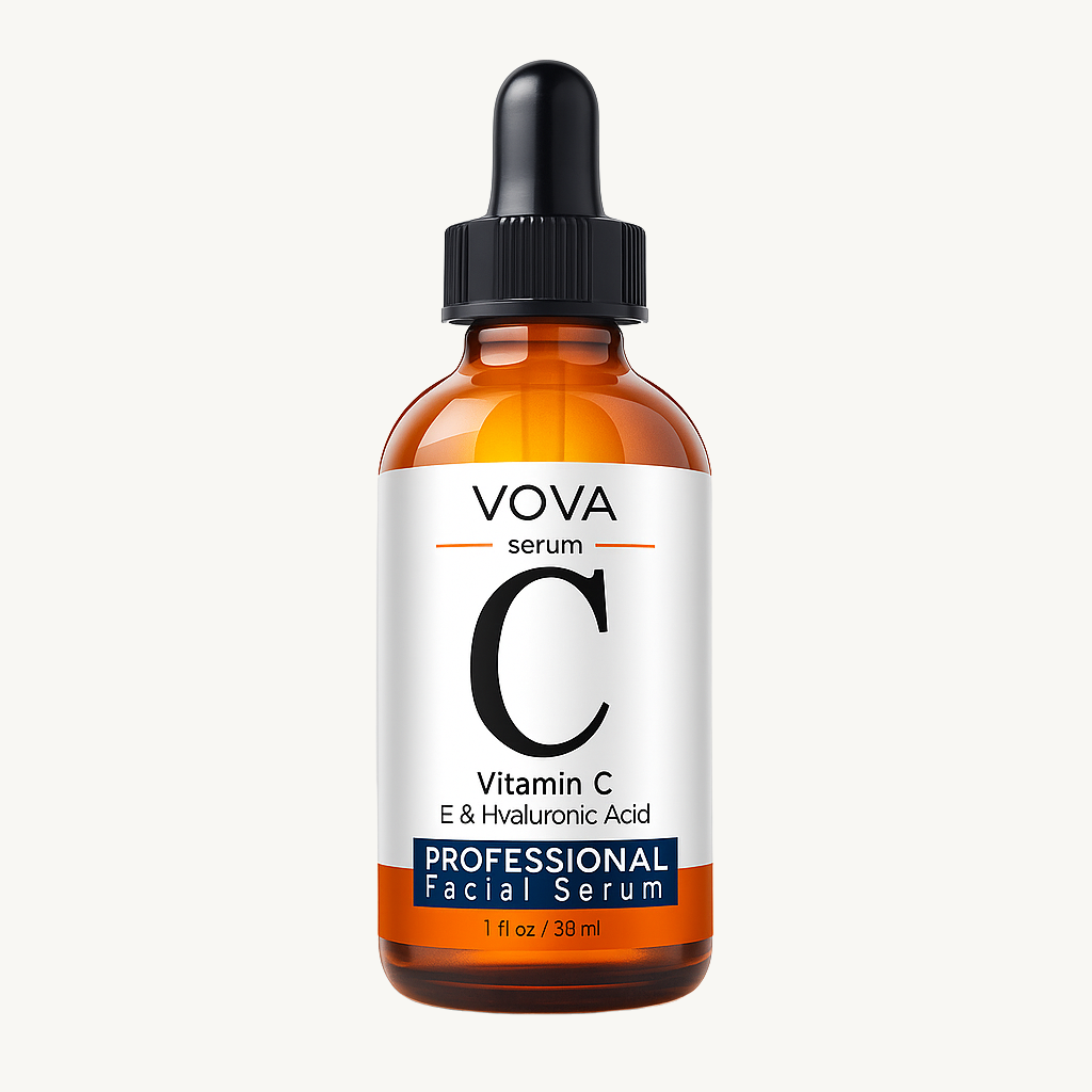 VOVA Vitamin C facial serum bottle with dropper on a white background
