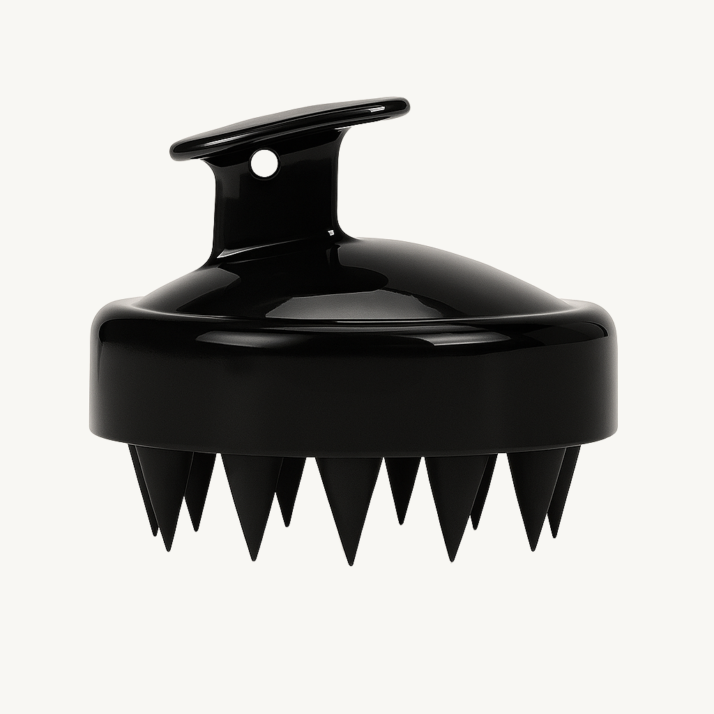 Black scalp massager on a white background