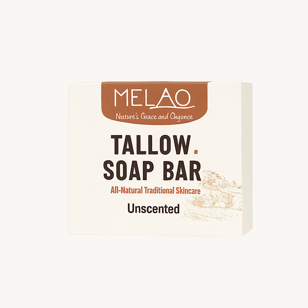 Melao tallow soap bar packaging on a white background