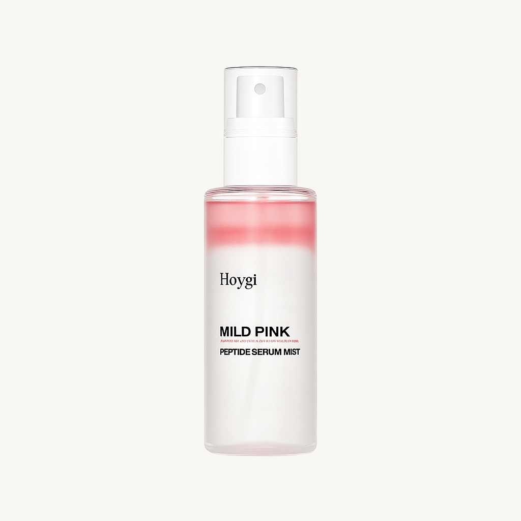 Hoygi Mild Pink Peptide Serum Mist bottle on a white background