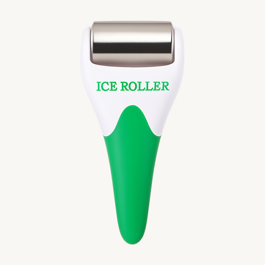 Green-and-white stainless-steel ice roller for face massage and puffiness relief – Verve & Valor product photo
