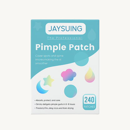 Jaysuing pimple patch packaging – 240 acne spot patches in assorted shapes on white background – Verve & Valor