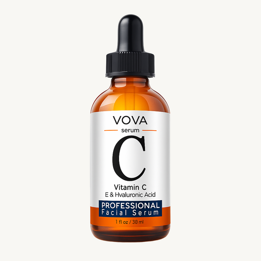 VOVA Vitamin C facial serum bottle with dropper on a white background